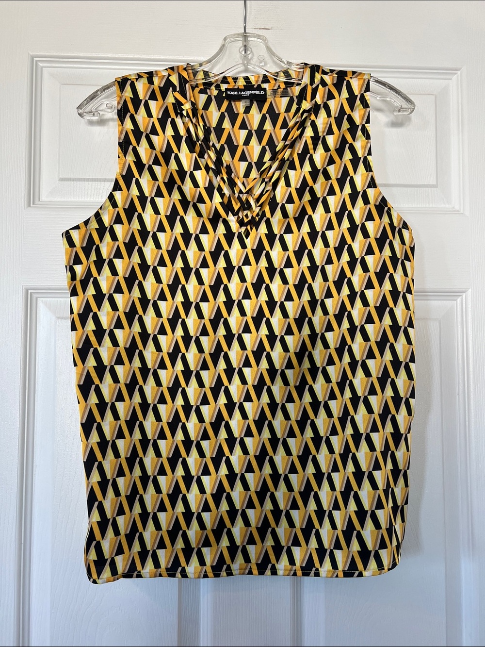 Karl Lagerfeld Black, Yellow and Cream Geometric V-Neck Tank